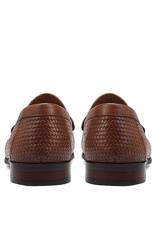 Tan Textured Leather Loafers