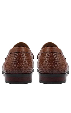 Tan Textured Leather Loafers