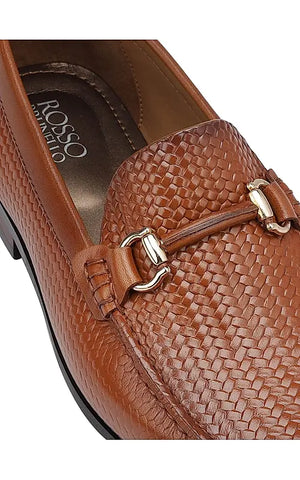 Tan Textured Leather Loafers