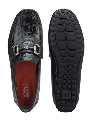 Black Croco Textured Moccasins