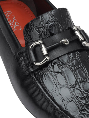 Black Croco Textured Moccasins