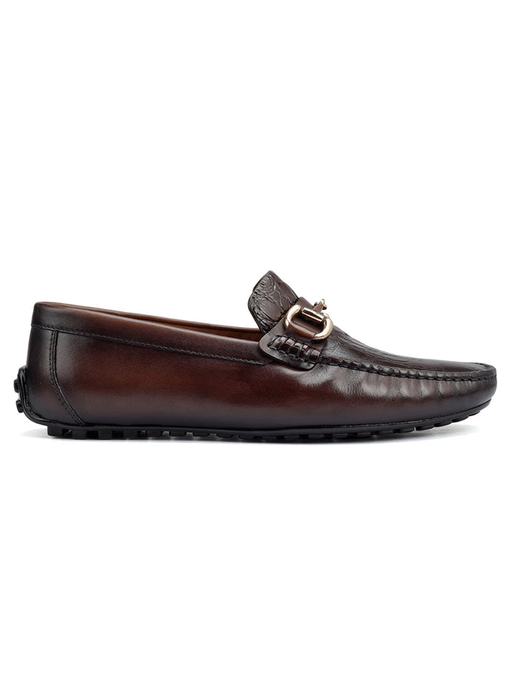Coffee Croco Textured Moccasins