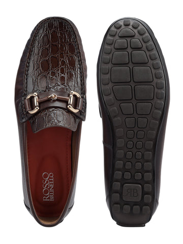 Coffee Croco Textured Moccasins