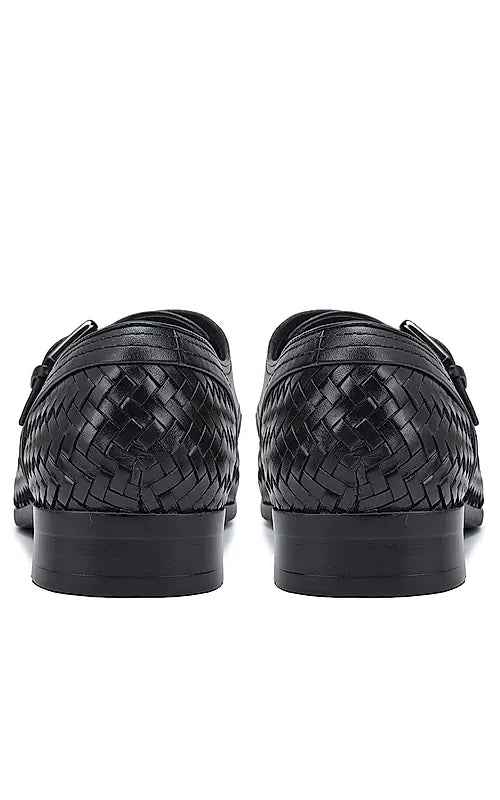 Black Textured Leather Monk Straps