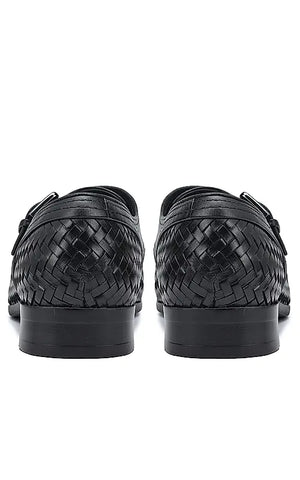 Black Textured Leather Monk Straps