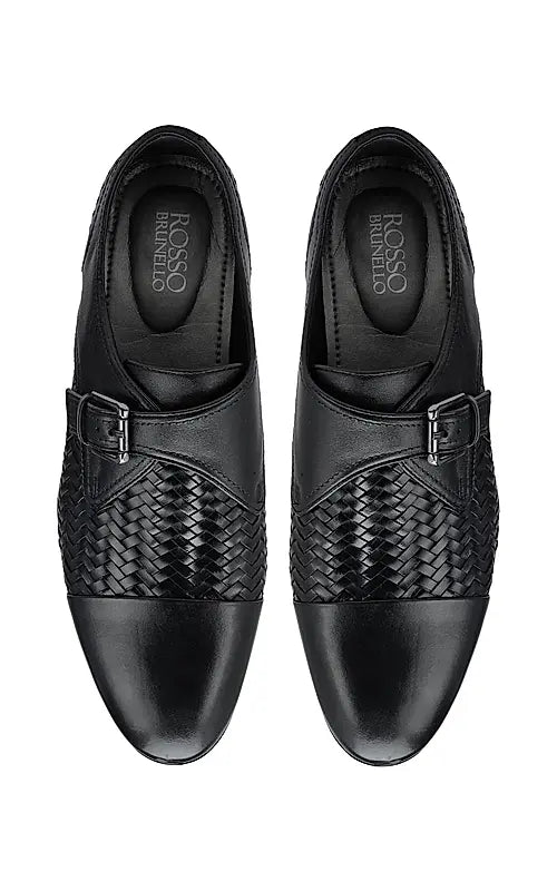 Black Textured Leather Monk Straps