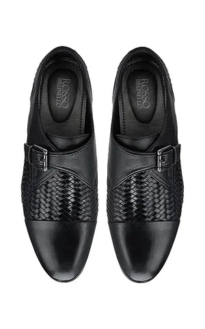 Black Textured Leather Monk Straps