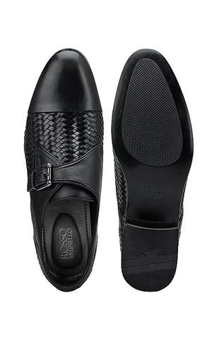 Black Textured Leather Monk Straps