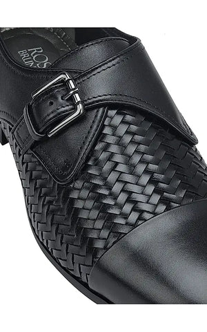 Black Textured Leather Monk Straps