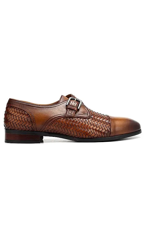 Tan Textured Leather Monk Straps