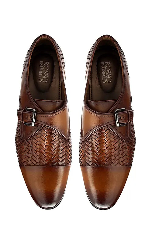 Tan Textured Leather Monk Straps