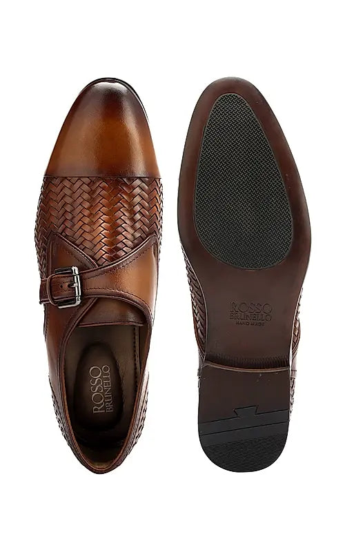 Tan Textured Leather Monk Straps