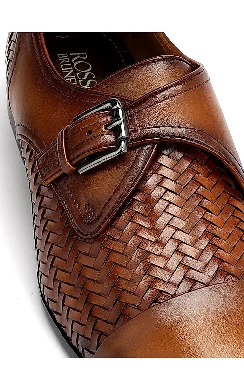 Tan Textured Leather Monk Straps