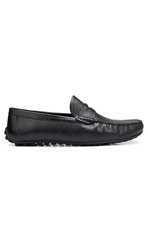 Black perforated Leather Moccasins