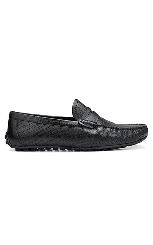 Black perforated Leather Moccasins