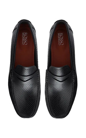 Black perforated Leather Moccasins