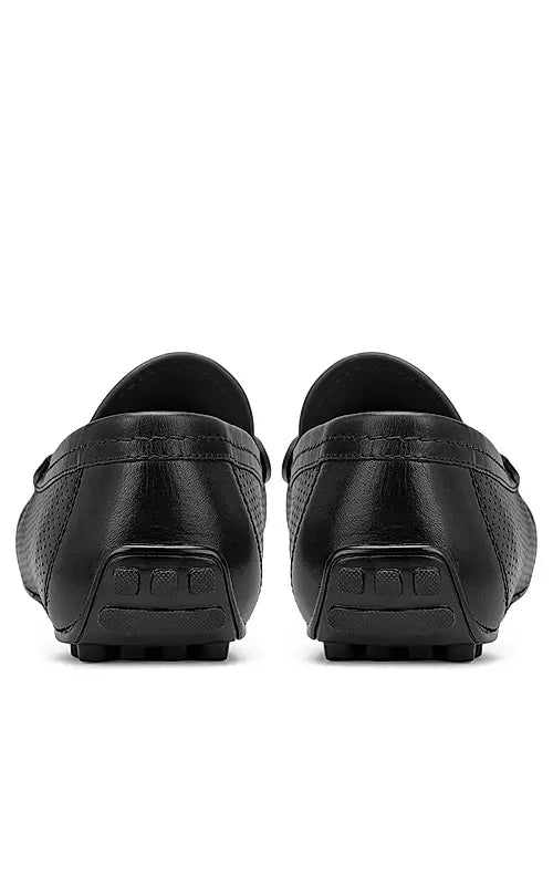 Black perforated Leather Moccasins