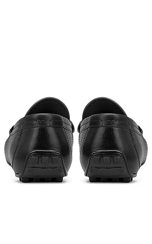 Black perforated Leather Moccasins