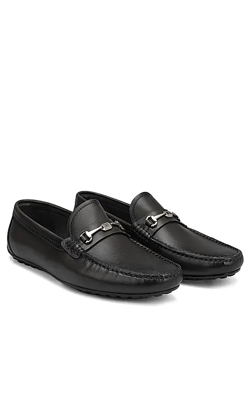 Black Leather Moccasins With Logo Buckle