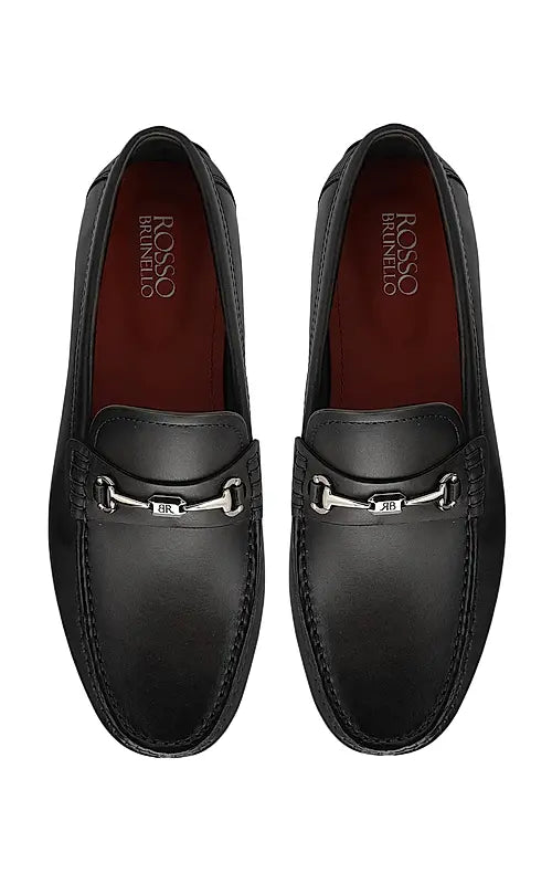 Black Leather Moccasins With Logo Buckle