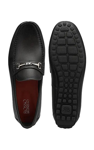 Black Leather Moccasins With Logo Buckle