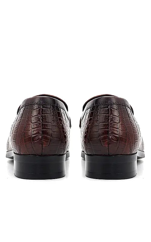 Burgundy Croco Textured Loafers