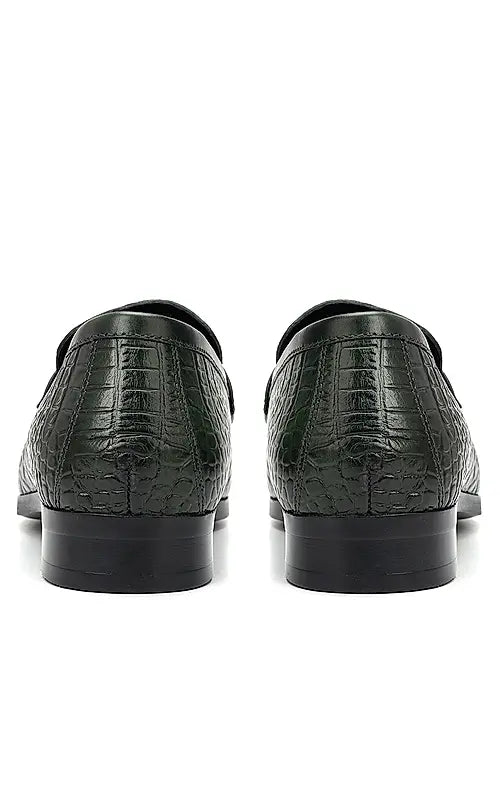 Green Croco Textured Loafers