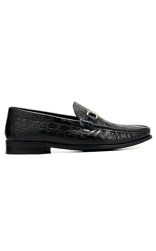 Black Croco Textured Heel Moccasins