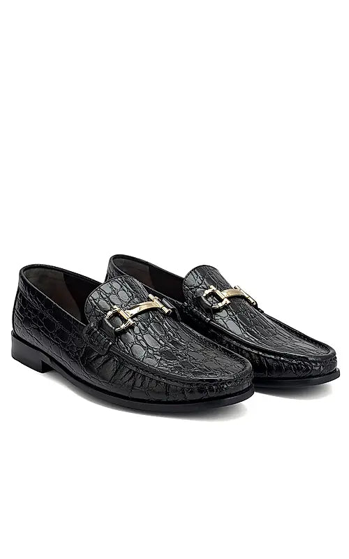 Black Croco Textured Heel Moccasins