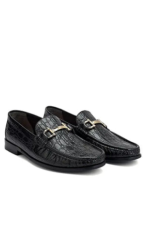 Black Croco Textured Heel Moccasins