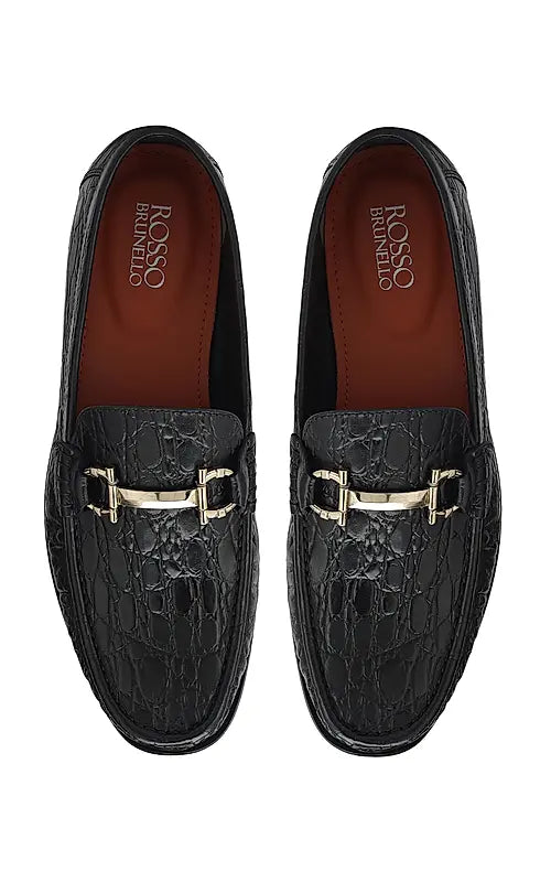 Black Croco Textured Heel Moccasins