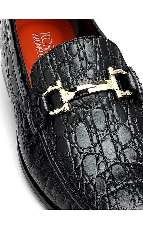Black Croco Textured Heel Moccasins