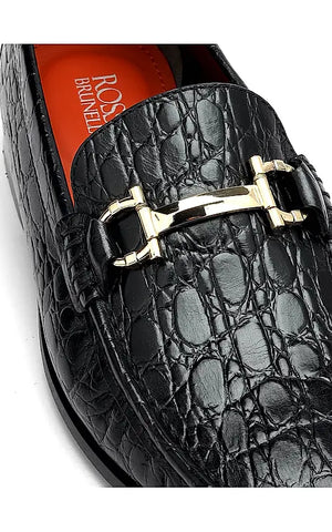 Black Croco Textured Heel Moccasins