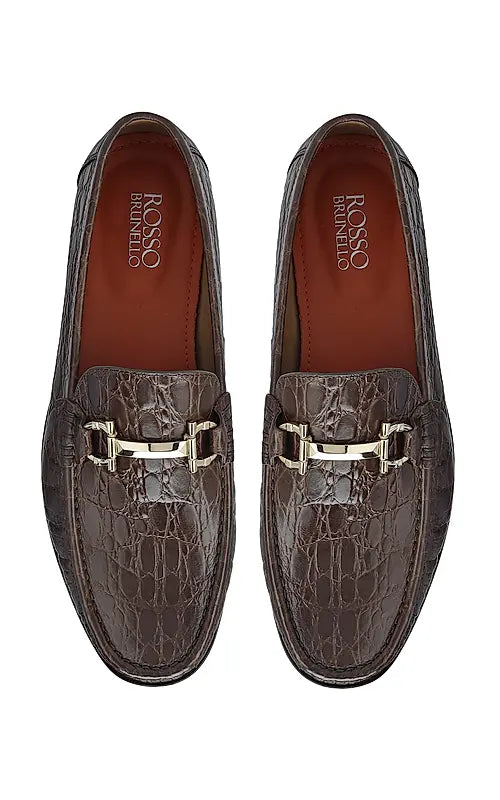 Brown Croco Textured Heel Moccasins