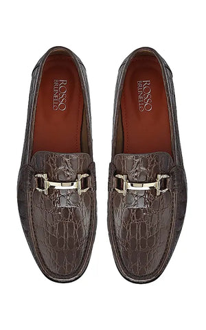 Brown Croco Textured Heel Moccasins