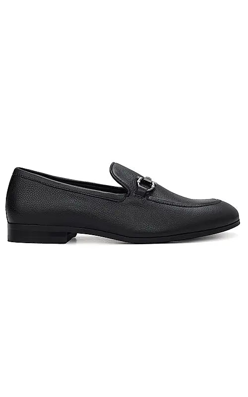 Black Leather Loafers With Buckle