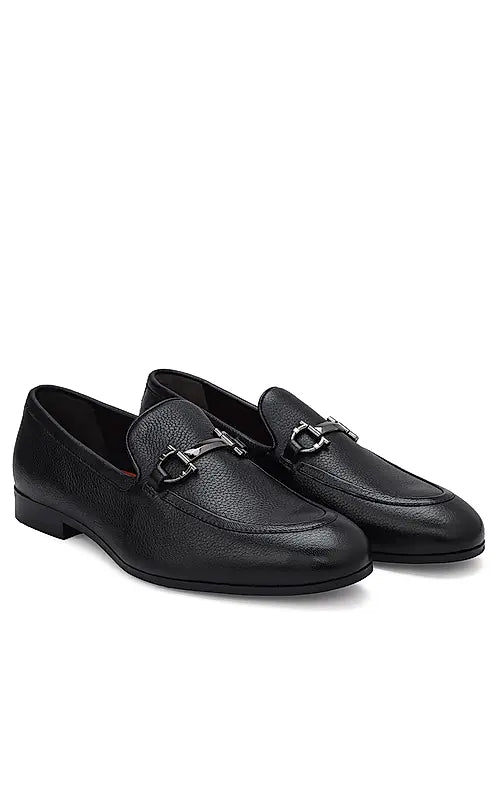 Black Leather Loafers With Buckle