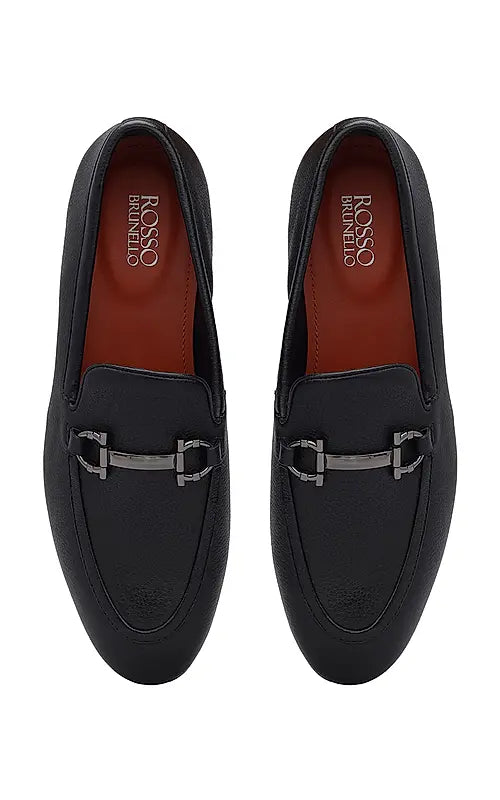 Black Leather Loafers With Buckle