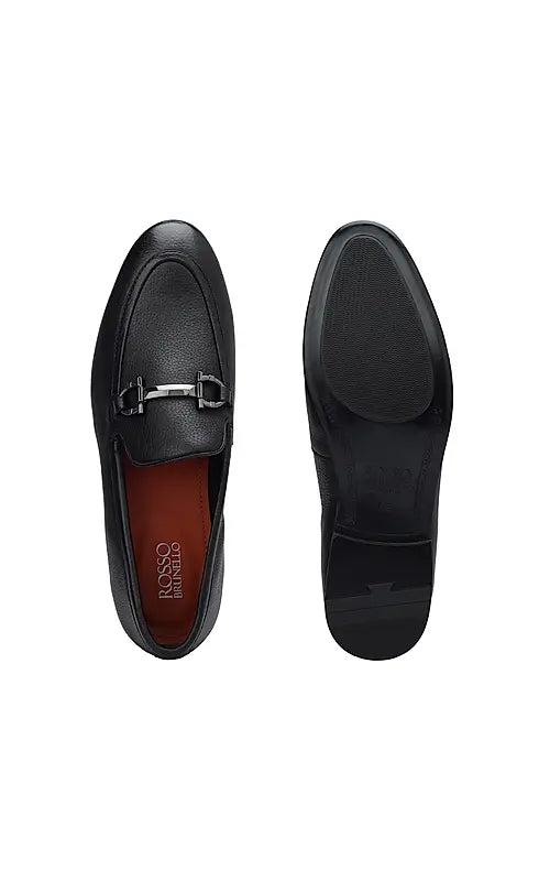 Black Leather Loafers With Buckle