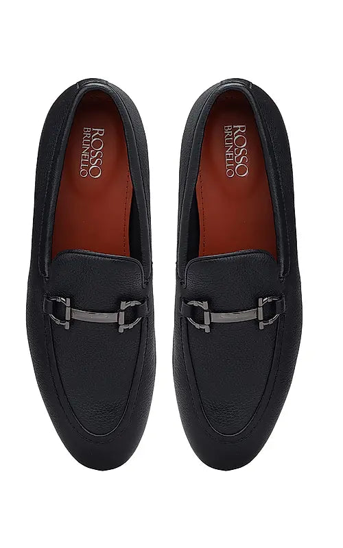 Blue Leather Loafers With Buckle