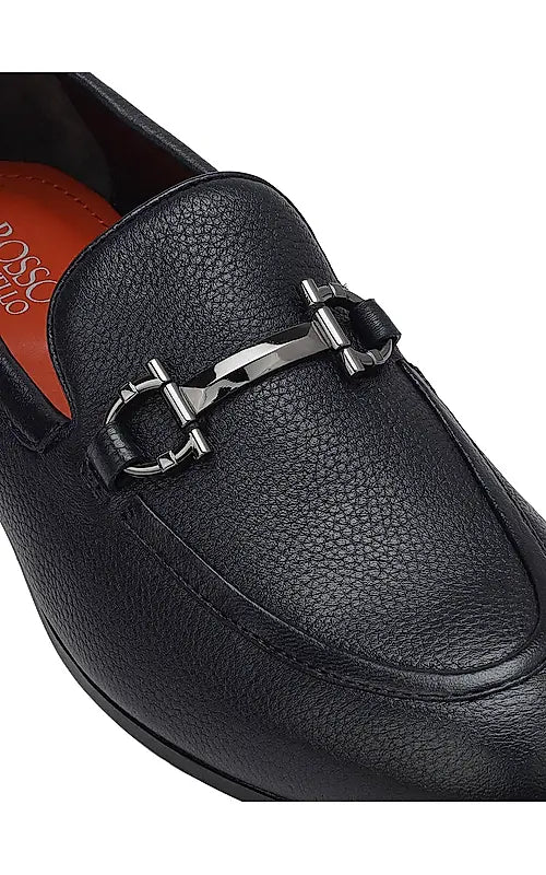 Blue Leather Loafers With Buckle