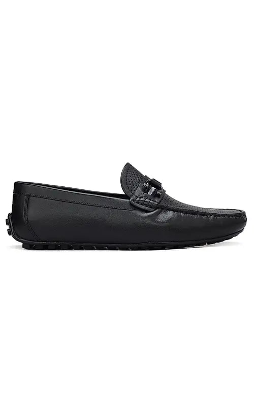 Black Perforated Leather Moccasins