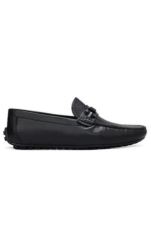 Black Perforated Leather Moccasins