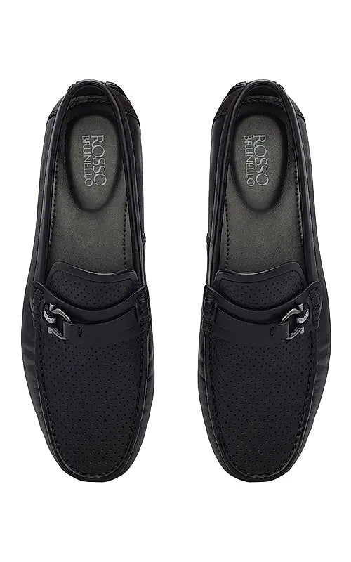 Black Perforated Leather Moccasins