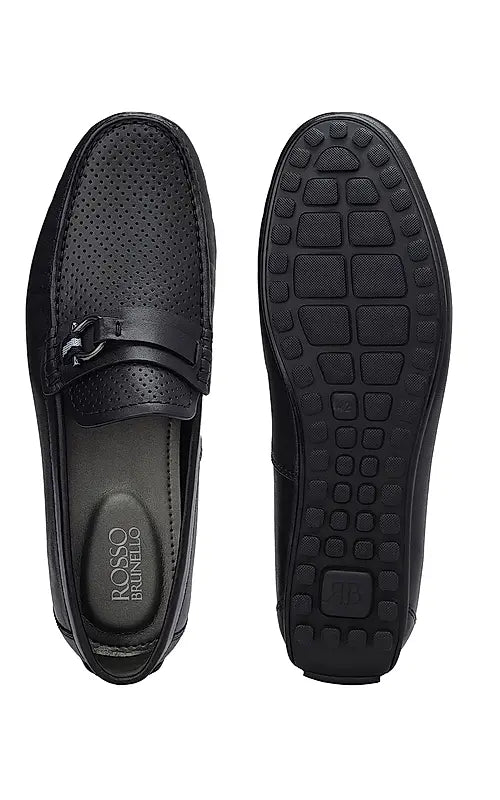 Black Perforated Leather Moccasins