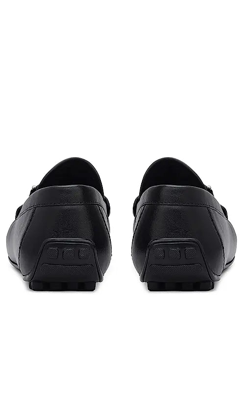 Black Perforated Leather Moccasins