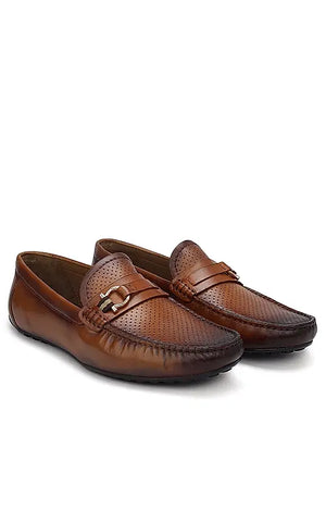 Tan Perforated Leather Moccasins