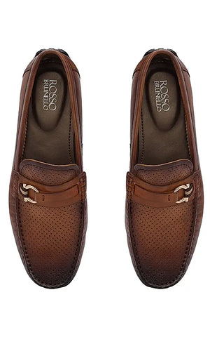 Tan Perforated Leather Moccasins