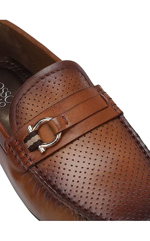 Tan Perforated Leather Moccasins