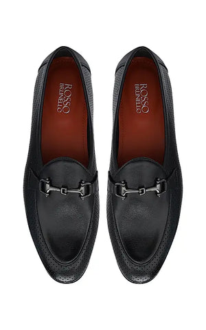 Black Perforated Leather Loafers